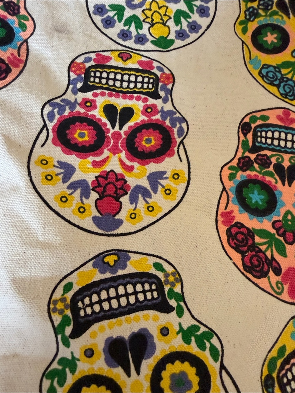 Canvas Tote Bag with Colorful Sugar Skull Print - Multicolor - Picture 3 of 4